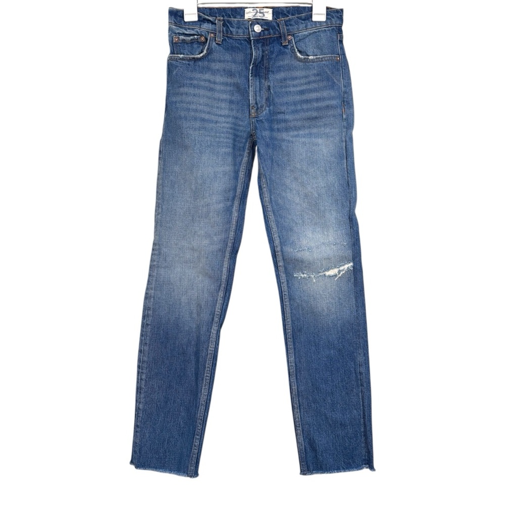 Free People We The Free Stella Blue Jeans Raw Hem Faux Distressing Size 25